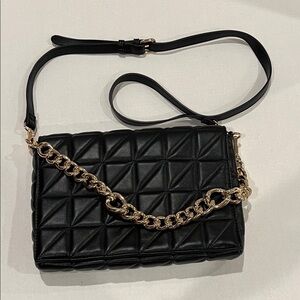 Urban Expressions Quilted Black Crossbody with Gold Chain